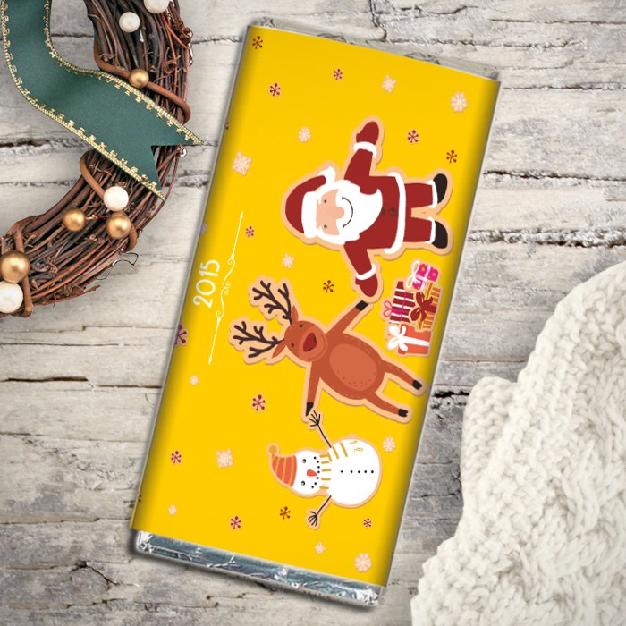 Шоколадная плитка " Дед мороз, олень, снеговик "